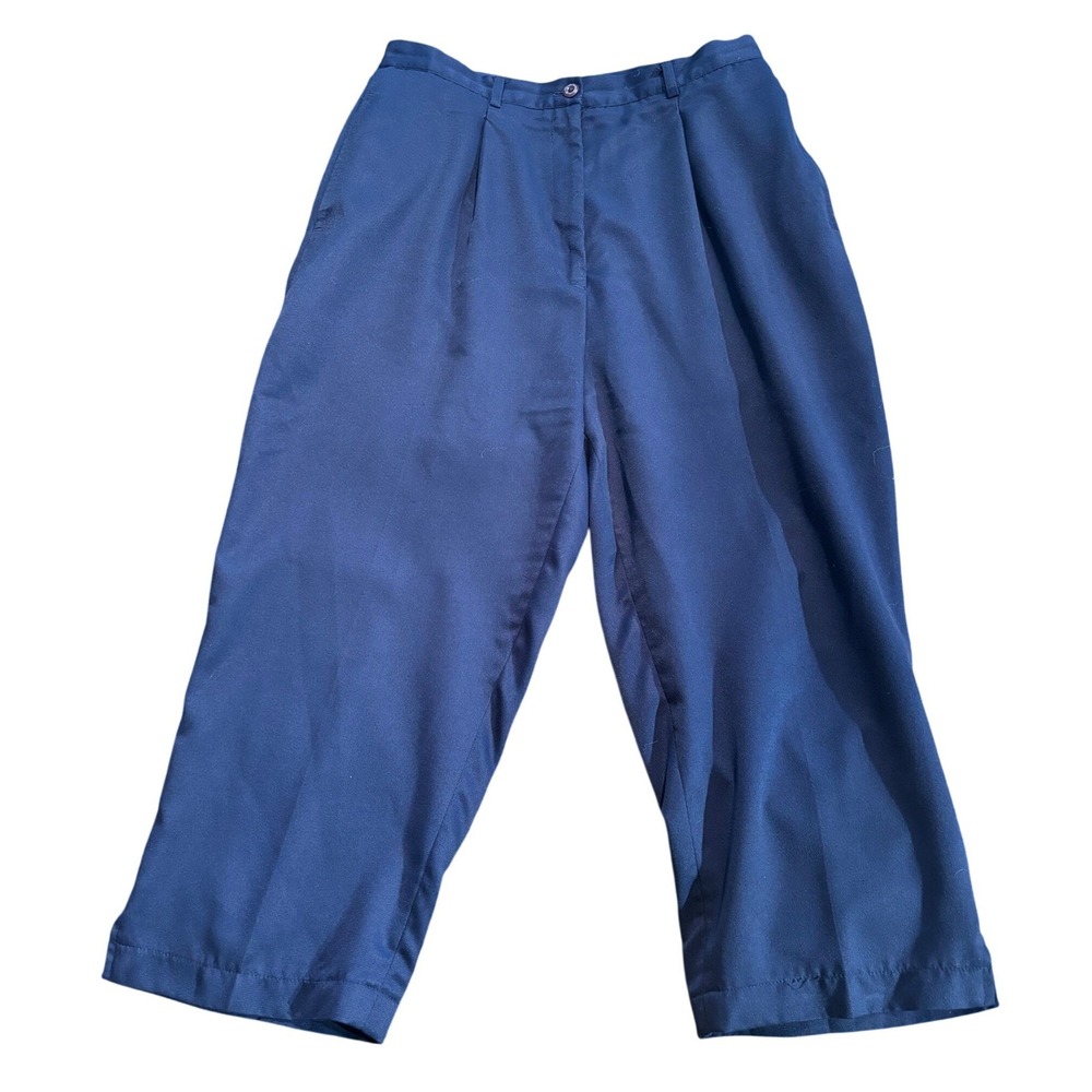 Palmland Club Womens‎ Navy Blue Pleated Cropped Trousers Pants Size 12 Vintage - Picture 1 of 5